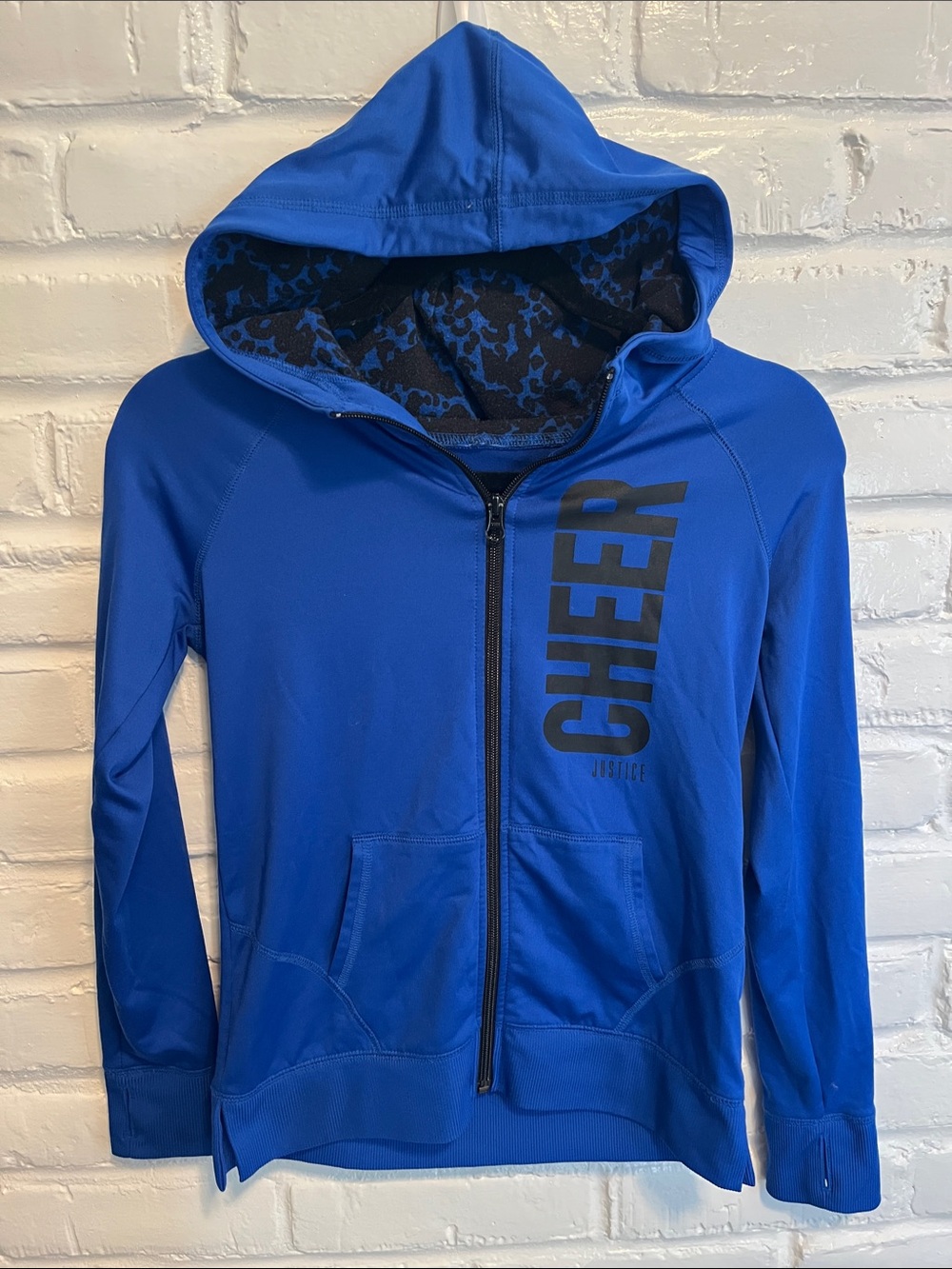 Justice Royal Blue Hooded Zip-Up Jacket with Black CHEER Graphic